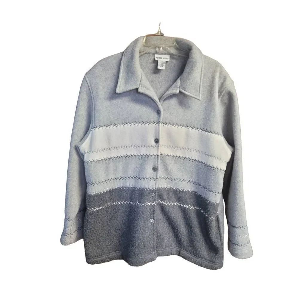 Alfred Dunner Fleece Jacket Sz M Gray